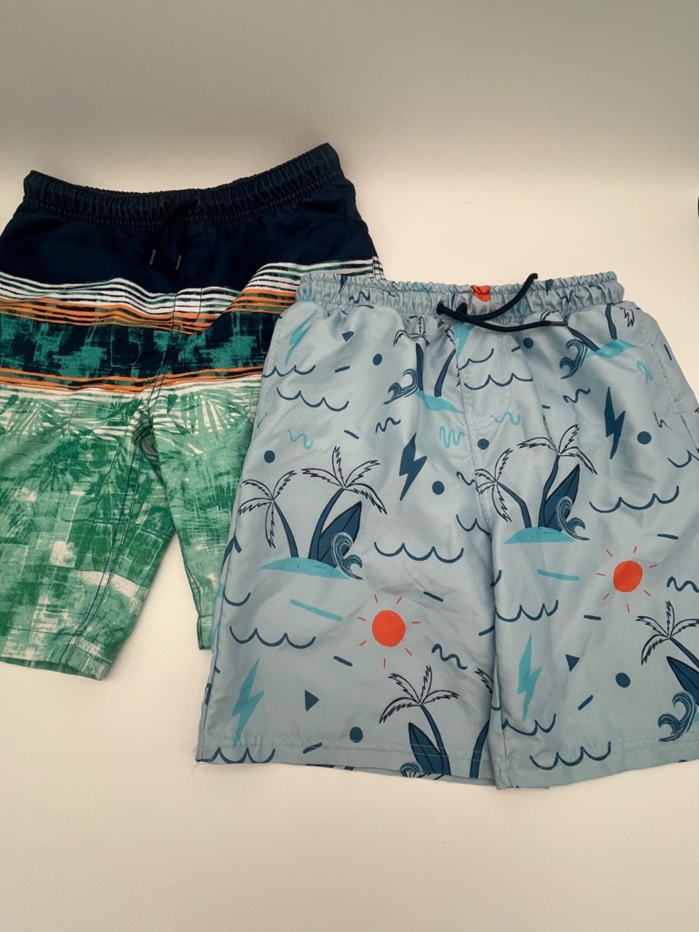 Boys Blue Penguin beach Swim Shorts & lands end Board Shorts Tropical coastal L